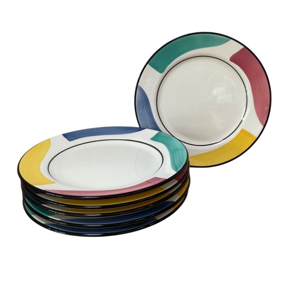 Pier 1 Salad Appetizer Plates Per113 La Primula 8 in. Colorful Waves Italy Set 6